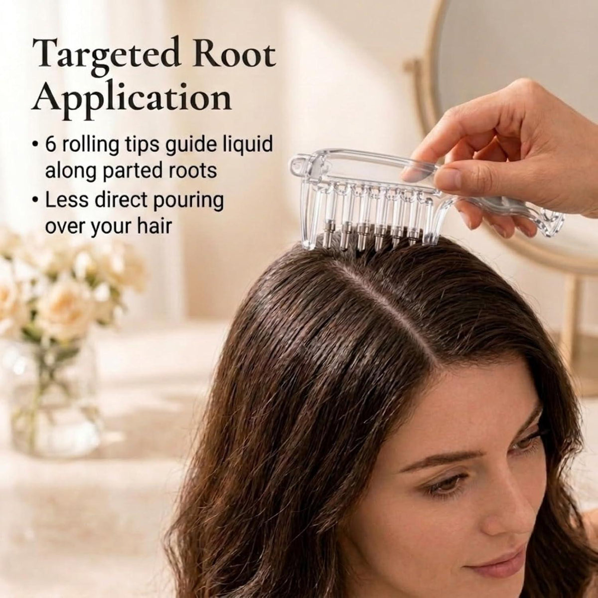 6-Roller Hair Oil Applicator Comb – Refillable Scalp Applicator scalp massage