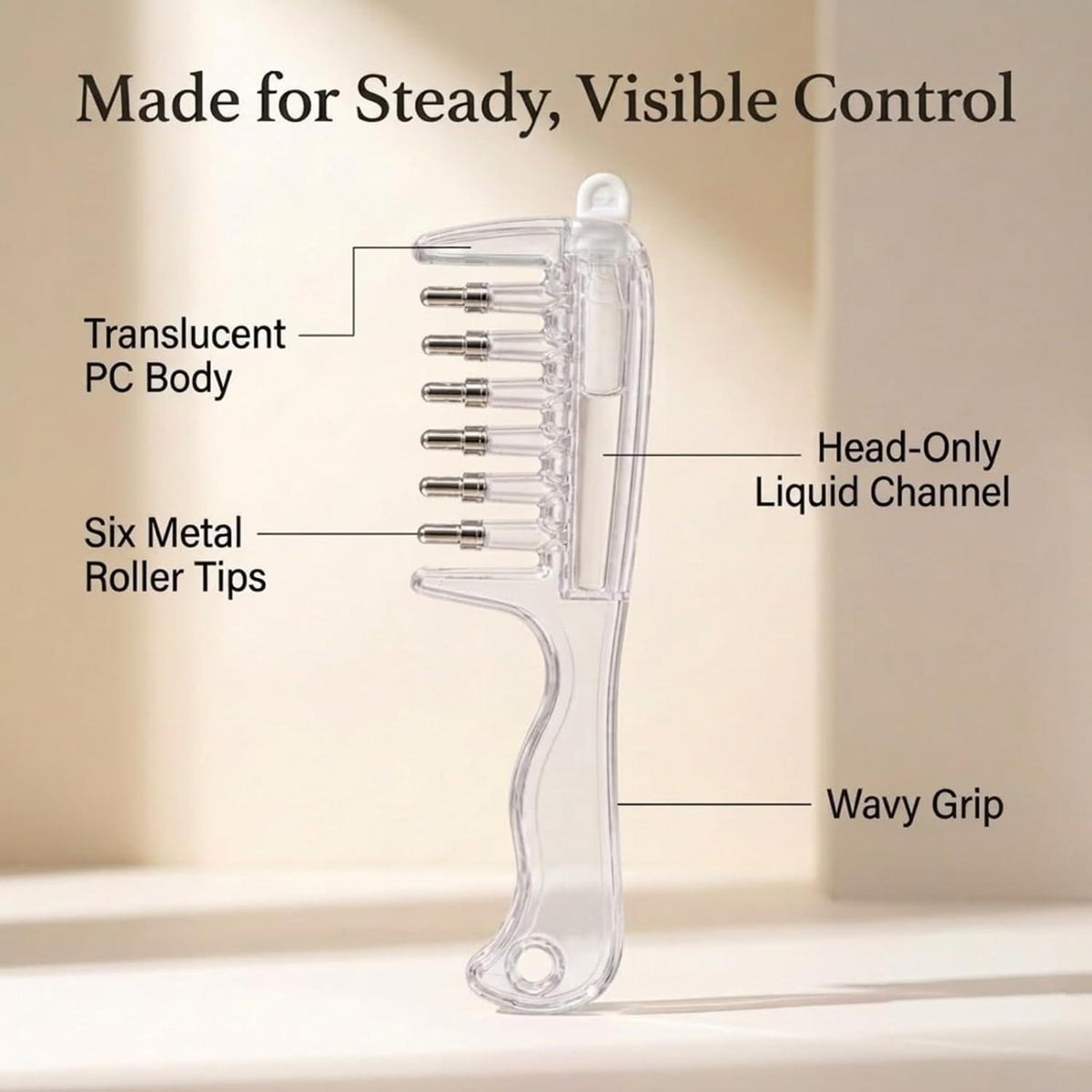6-Roller Hair Oil Applicator Comb – Refillable Scalp Applicator scalp massage